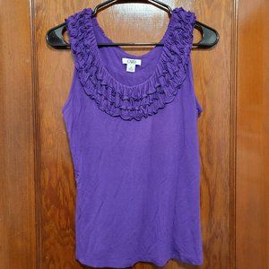 Cato Womens Purple Tank Top with Ruffled Neckline Size Medium